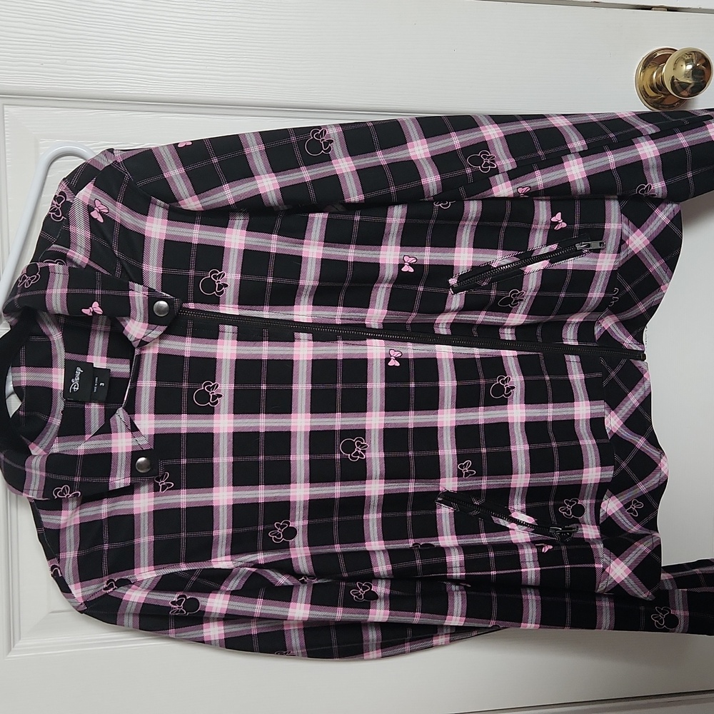 Disney Women's Pink and Black Plaid Jacket